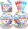 96 Pcs Splish Splash Birthday Decor Disposable Pool Party Plates Napkins Forks